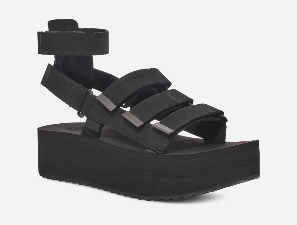 Teva Flatform Mevia Leather Platå Sandaler Dam Svarta | Sverige-9657