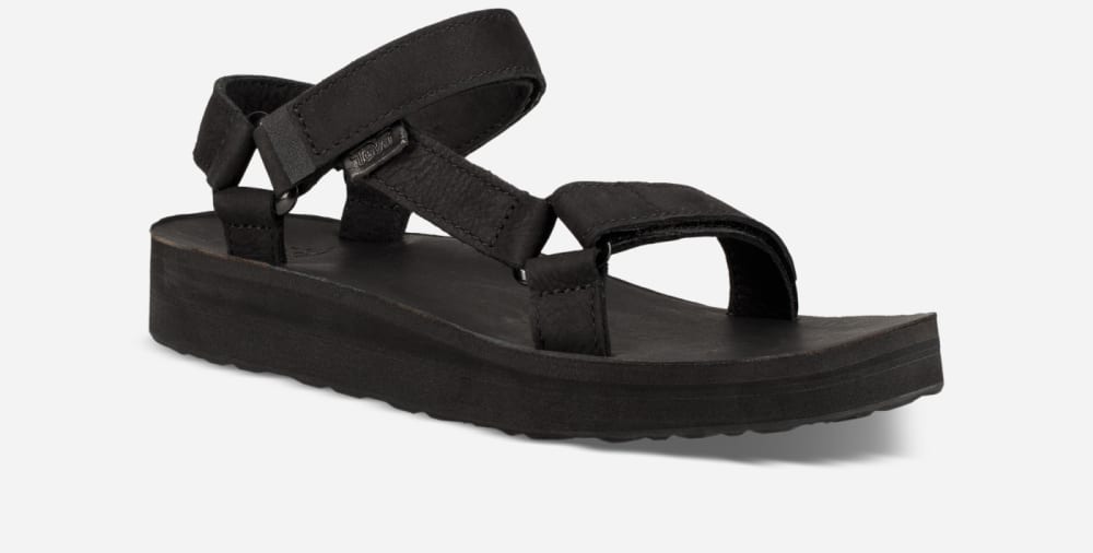 Teva Midform Universal Leather Platå Sandaler Dam Svarta | Sverige-0923