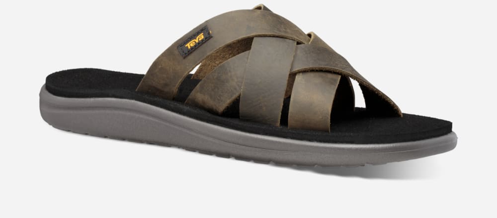 Teva Voya Leather Tofflor Herr Mörkolivgröna | Sverige-5176