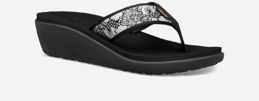 Teva Voya Wedge Flip Flop Dam Svarta Vita Silver | Sverige-6834