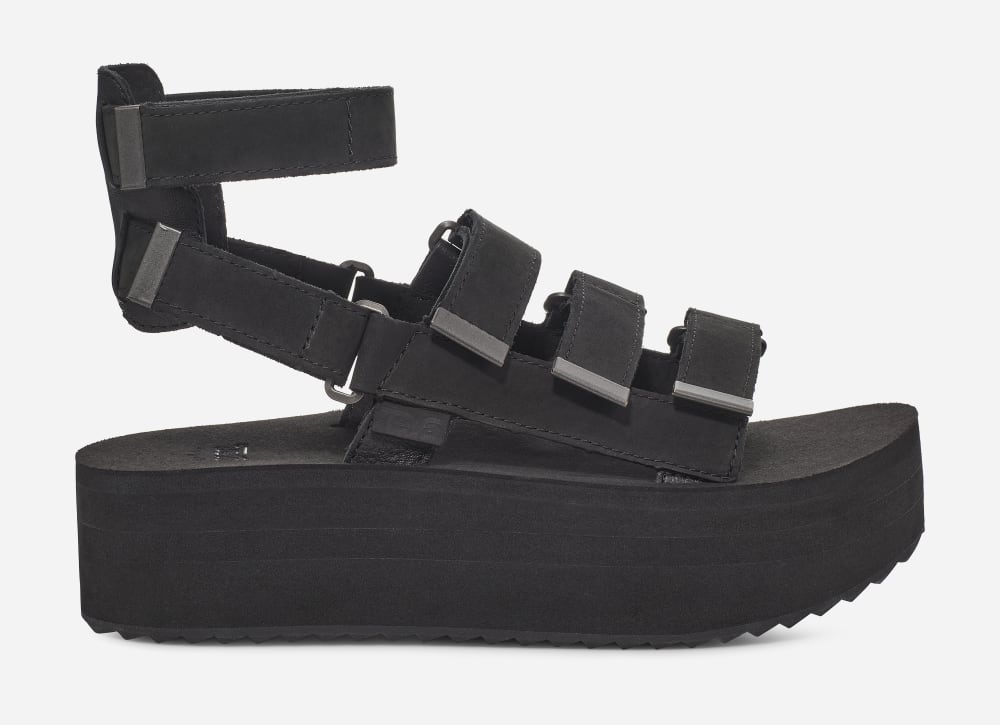 Teva Flatform Mevia Leather Platå Sandaler Dam Svarta | Sverige-9657